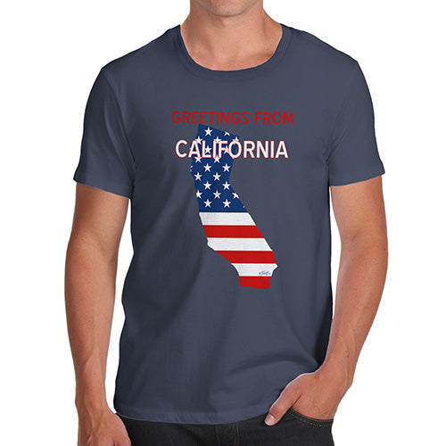 Funny Mens T Shirts Greetings From California USA Flag Men's T-Shirt X-Large Navy
