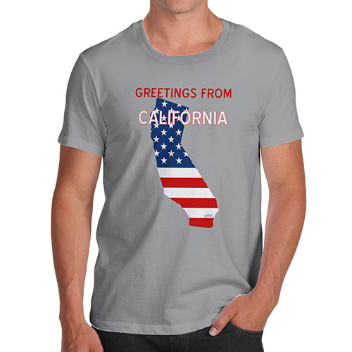 Funny T Shirts For Men Greetings From California USA Flag Men's T-Shirt X-Large Light Grey