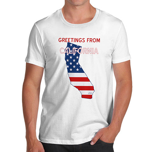Mens Novelty T Shirt Christmas Greetings From California USA Flag Men's T-Shirt Small White