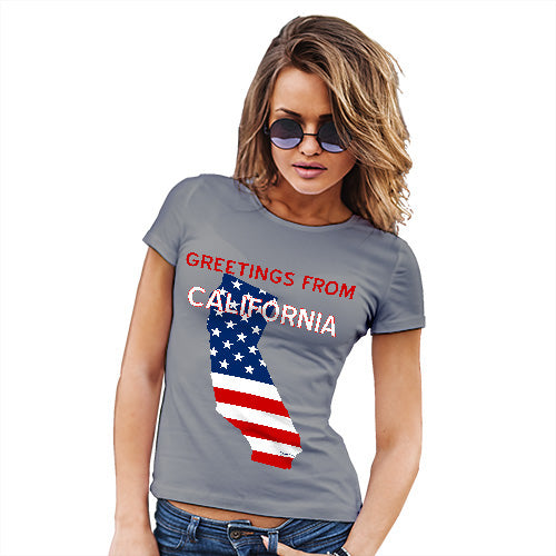 Funny Tshirts For Women Greetings From California USA Flag Women's T-Shirt Small Light Grey