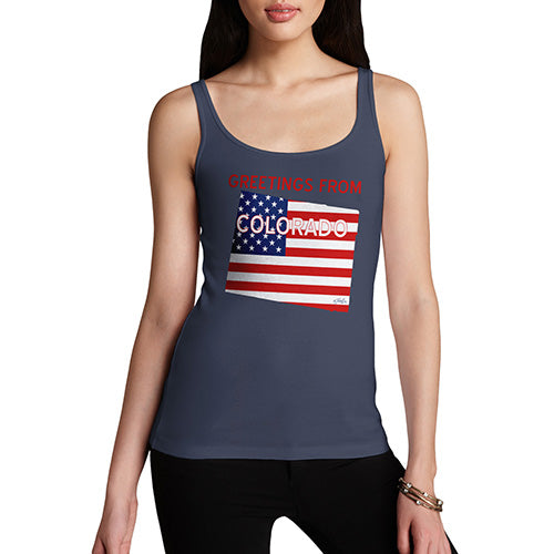 Funny Gifts For Women Greetings From Colorado USA Flag Women's Tank Top Medium Navy