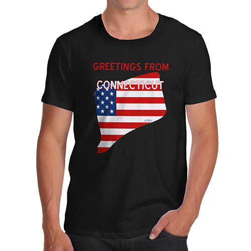 Funny T Shirts For Dad Greetings From Connecticut USA Flag Men's T-Shirt Small Black