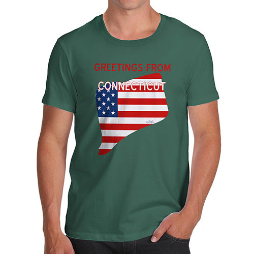 Mens Humor Novelty Graphic Sarcasm Funny T Shirt Greetings From Connecticut USA Flag Men's T-Shirt X-Large Bottle Green