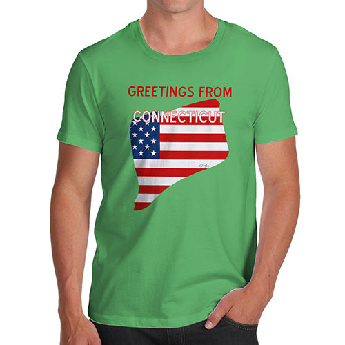 Funny Tee For Men Greetings From Connecticut USA Flag Men's T-Shirt Small Green