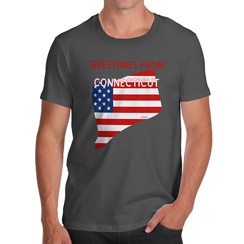 Funny Tshirts For Men Greetings From Connecticut USA Flag Men's T-Shirt Medium Dark Grey