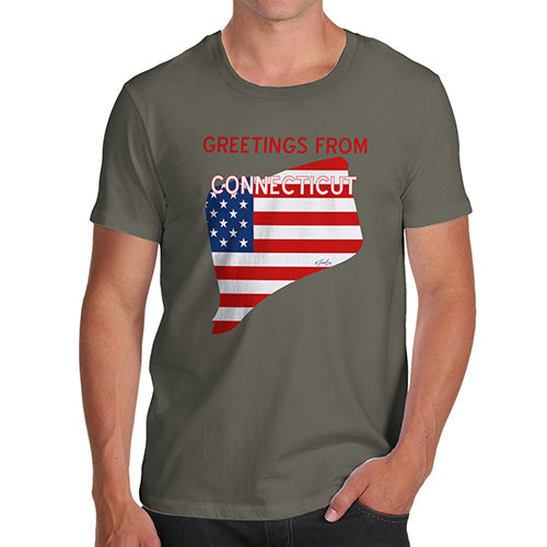 Funny Tee For Men Greetings From Connecticut USA Flag Men's T-Shirt X-Large Khaki