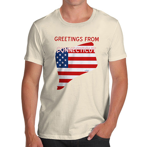 Funny Tshirts For Men Greetings From Connecticut USA Flag Men's T-Shirt X-Large Natural