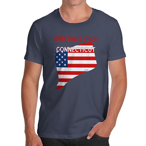 Mens Humor Novelty Graphic Sarcasm Funny T Shirt Greetings From Connecticut USA Flag Men's T-Shirt Medium Navy