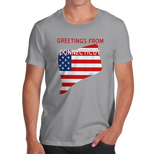 Funny T Shirts For Men Greetings From Connecticut USA Flag Men's T-Shirt Medium Light Grey