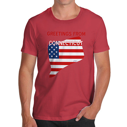 Funny T-Shirts For Men Greetings From Connecticut USA Flag Men's T-Shirt X-Large Red