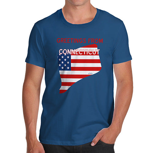 Mens Funny Sarcasm T Shirt Greetings From Connecticut USA Flag Men's T-Shirt Medium Royal Blue