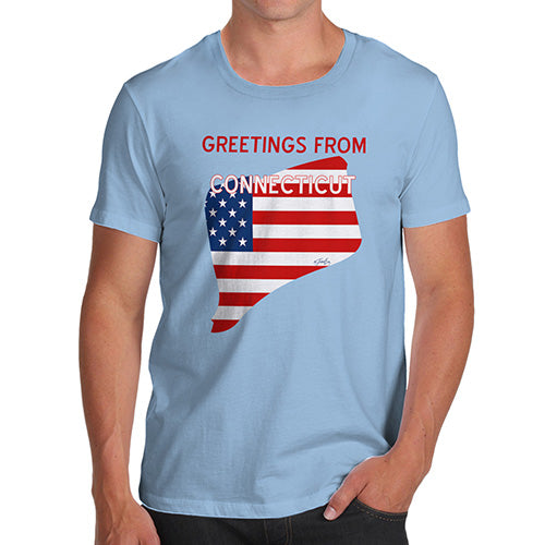 Mens Humor Novelty Graphic Sarcasm Funny T Shirt Greetings From Connecticut USA Flag Men's T-Shirt Large Sky Blue
