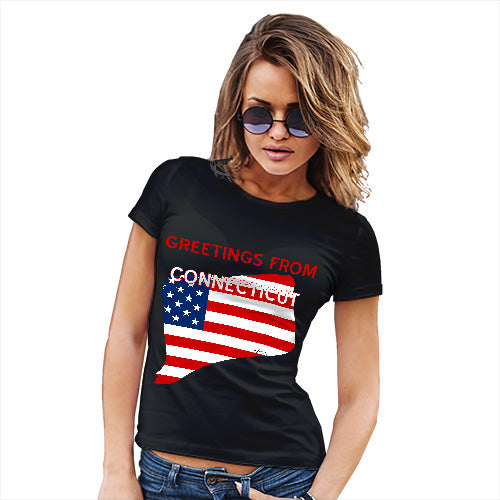 Womens Novelty T Shirt Greetings From Connecticut USA Flag Women's T-Shirt X-Large Black