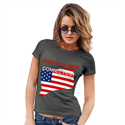 Funny T Shirts For Women Greetings From Connecticut USA Flag Women's T-Shirt X-Large Khaki