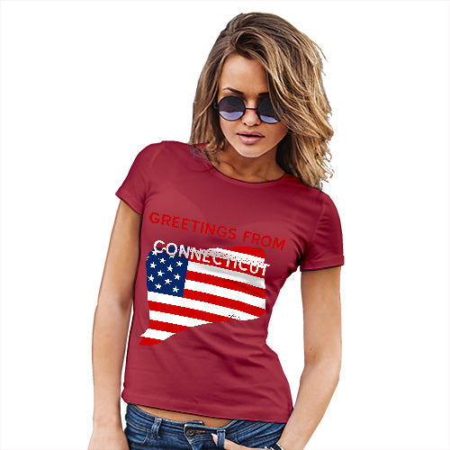Funny Gifts For Women Greetings From Connecticut USA Flag Women's T-Shirt Small Red