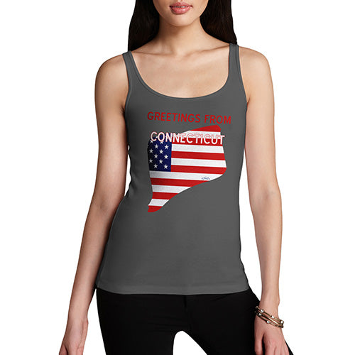 Funny Tank Tops For Women Greetings From Connecticut USA Flag Women's Tank Top Small Dark Grey