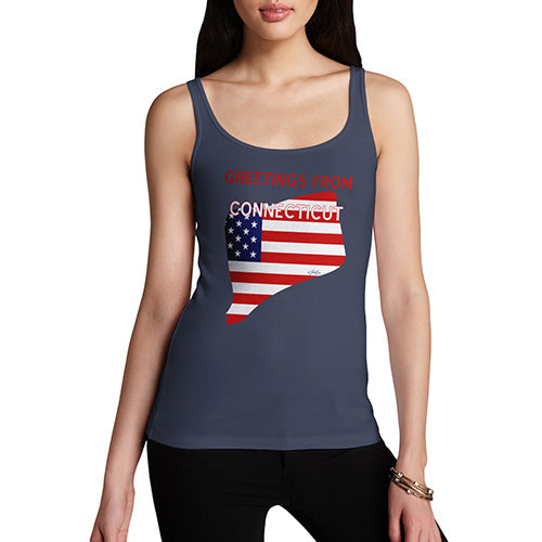 Funny Gifts For Women Greetings From Connecticut USA Flag Women's Tank Top Large Navy
