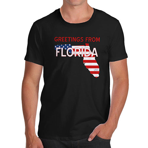 Mens T-Shirt Funny Geek Nerd Hilarious Joke Greetings From Florida USA Flag Men's T-Shirt Medium Black