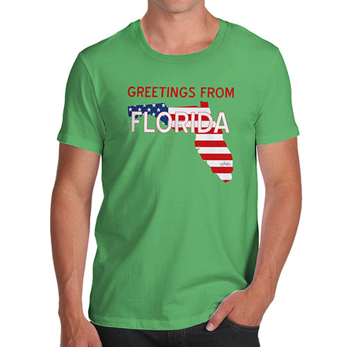 Novelty T Shirts For Dad Greetings From Florida USA Flag Men's T-Shirt Medium Green