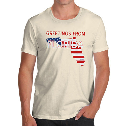 Funny T Shirts For Men Greetings From Florida USA Flag Men's T-Shirt X-Large Natural