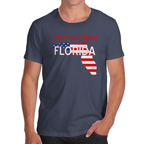 Funny T Shirts For Men Greetings From Florida USA Flag Men's T-Shirt X-Large Navy