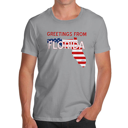 Funny T-Shirts For Men Greetings From Florida USA Flag Men's T-Shirt Large Light Grey