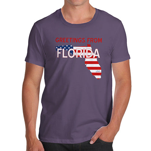 Mens Funny Sarcasm T Shirt Greetings From Florida USA Flag Men's T-Shirt Medium Plum