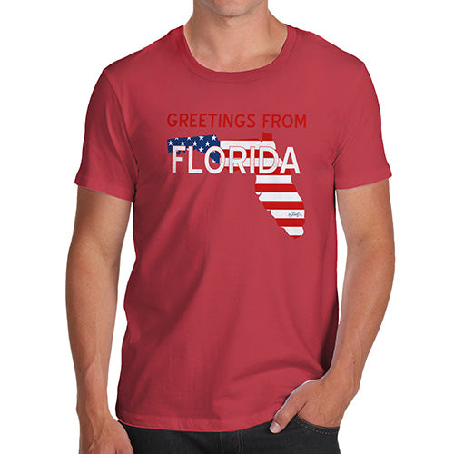 Funny T Shirts For Men Greetings From Florida USA Flag Men's T-Shirt X-Large Red