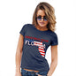 Funny T Shirts For Women Greetings From Florida USA Flag Women's T-Shirt Small Navy