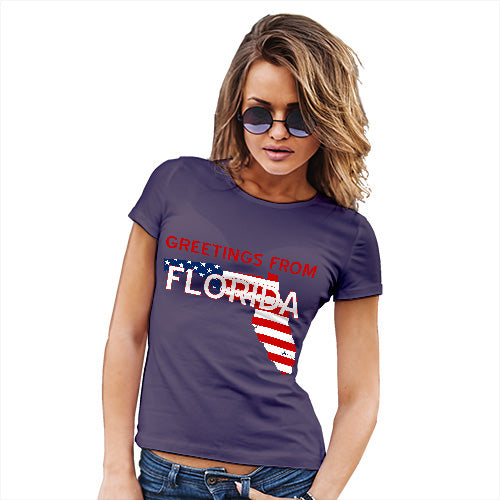 Funny T-Shirts For Women Sarcasm Greetings From Florida USA Flag Women's T-Shirt Small Plum