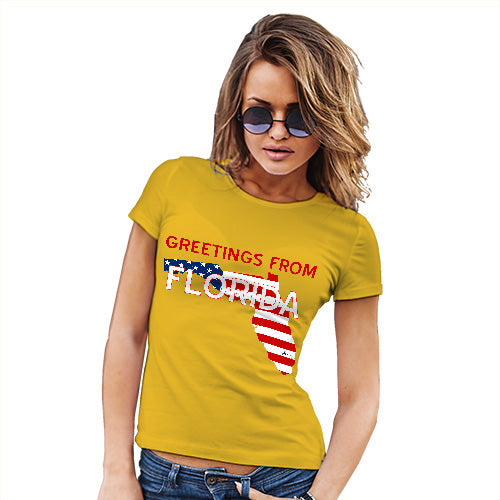 Funny Gifts For Women Greetings From Florida USA Flag Women's T-Shirt Small Yellow
