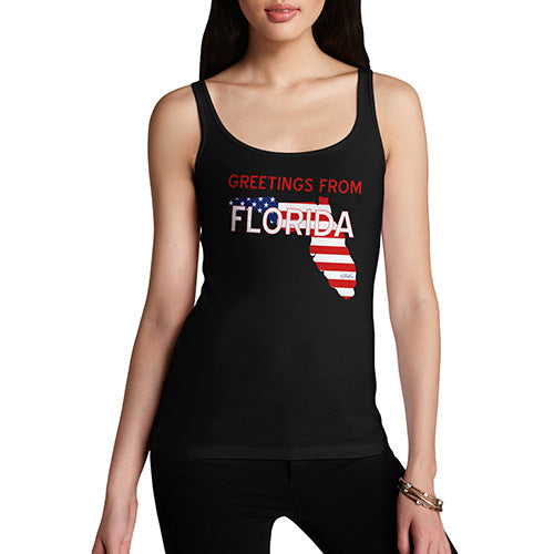 Funny Tank Top For Mum Greetings From Florida USA Flag Women's Tank Top Large Black
