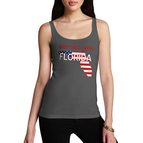 Funny Tank Top For Mum Greetings From Florida USA Flag Women's Tank Top Large Dark Grey