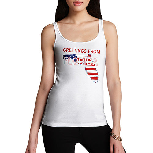 Funny Tank Top For Mom Greetings From Florida USA Flag Women's Tank Top Small White
