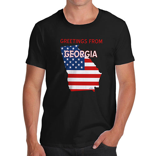 Novelty T Shirts For Dad Greetings From Georgia USA Flag Men's T-Shirt Large Black