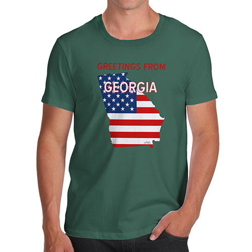 Novelty Tshirts Men Greetings From Georgia USA Flag Men's T-Shirt X-Large Bottle Green