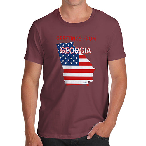 Mens Funny Sarcasm T Shirt Greetings From Georgia USA Flag Men's T-Shirt Medium Burgundy