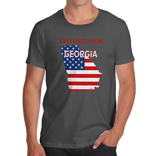 Funny Mens T Shirts Greetings From Georgia USA Flag Men's T-Shirt Small Dark Grey
