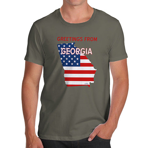 Funny Tee For Men Greetings From Georgia USA Flag Men's T-Shirt Small Khaki