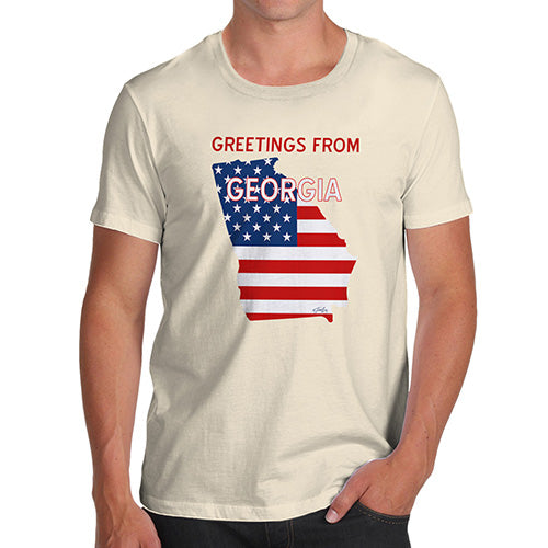 Mens Novelty T Shirt Christmas Greetings From Georgia USA Flag Men's T-Shirt Large Natural