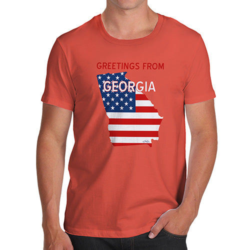 Funny Mens T Shirts Greetings From Georgia USA Flag Men's T-Shirt Medium Orange