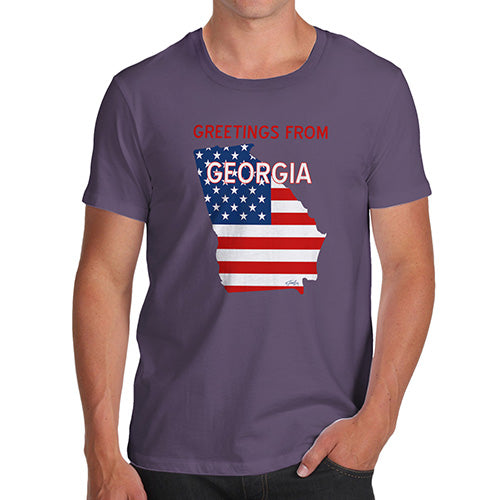 Novelty Tshirts Men Funny Greetings From Georgia USA Flag Men's T-Shirt Medium Plum
