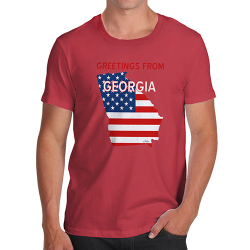 Funny Mens Tshirts Greetings From Georgia USA Flag Men's T-Shirt Small Red