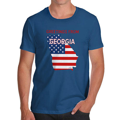 Funny Tee Shirts For Men Greetings From Georgia USA Flag Men's T-Shirt Small Royal Blue