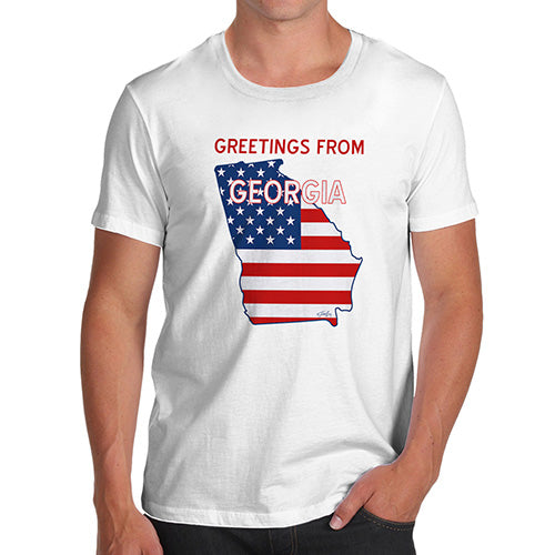 Funny T-Shirts For Men Greetings From Georgia USA Flag Men's T-Shirt Large White