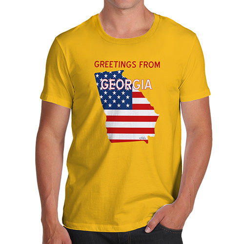 Funny T-Shirts For Men Sarcasm Greetings From Georgia USA Flag Men's T-Shirt Medium Yellow