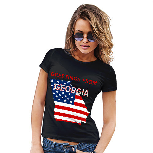 Womens Novelty T Shirt Greetings From Georgia USA Flag Women's T-Shirt X-Large Black