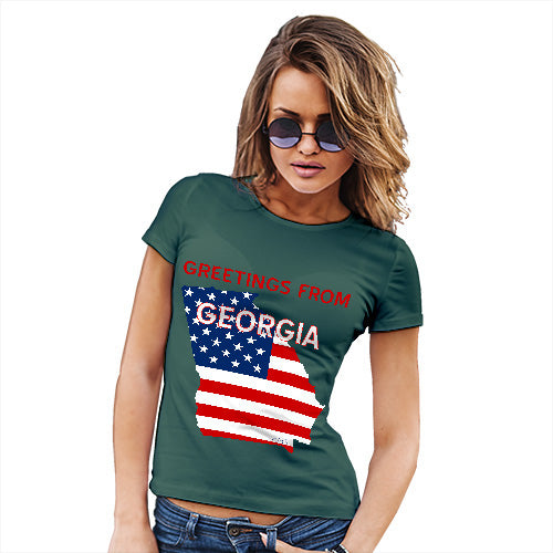 Womens Novelty T Shirt Christmas Greetings From Georgia USA Flag Women's T-Shirt Medium Bottle Green