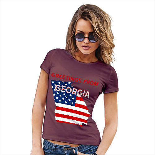 Funny T-Shirts For Women Sarcasm Greetings From Georgia USA Flag Women's T-Shirt Medium Burgundy