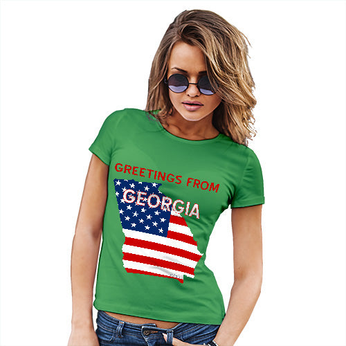 Funny T Shirts For Mum Greetings From Georgia USA Flag Women's T-Shirt X-Large Green